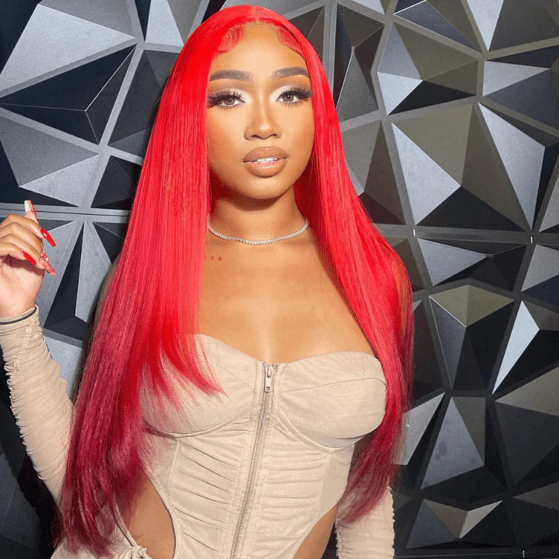 SZC Ombre Red 99J Burgundy Color Lace Front Straight Human Hair Weave Wig - Image 5