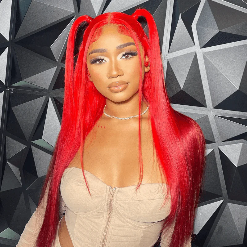 SZC Ombre Red 99J Burgundy Color Lace Front Straight Human Hair Weave Wig - Image 6