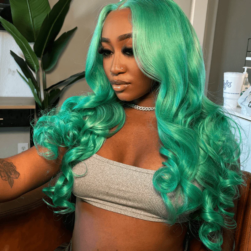 SZC Pastel Mint Green Color Body Wave Lace Front Virgin Human Hair Wig - Image 3