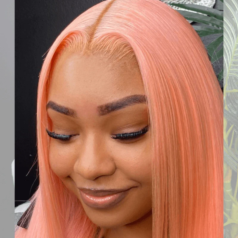 SZC Peach Pink 200 Density Bone Straight Lace Front Human Hair Weave Wig - Image 3