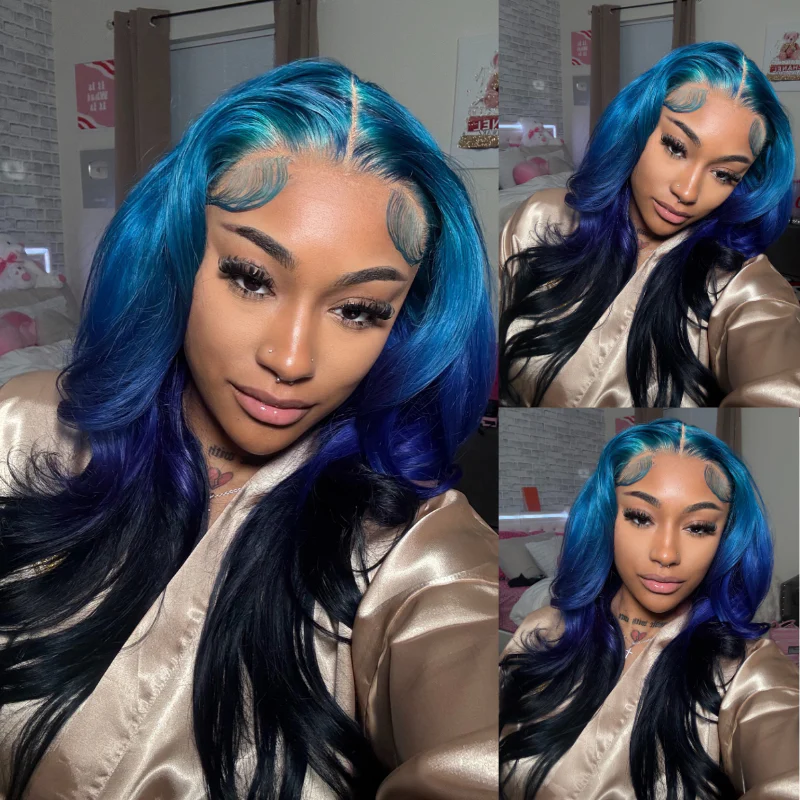 SZC Peekaboo Royal Midnight Blue Two Tones Color Lace Front Human Hair Wig - Image 5