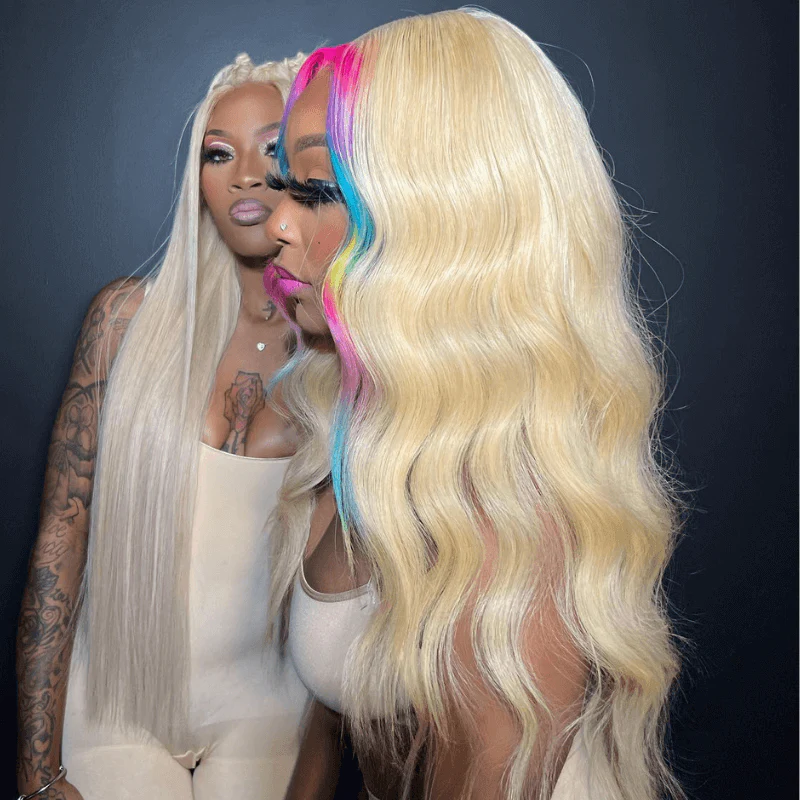 SZC Red Purple Green Yellow Pink Skunk Stripe Virgin Human hair Wigs - Image 5