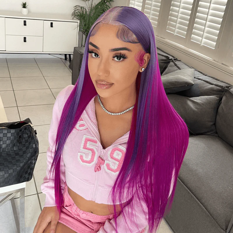 SZC Violet Light Burgundy Purple Lace Front Human Hair Wig 200 Density - Image 3