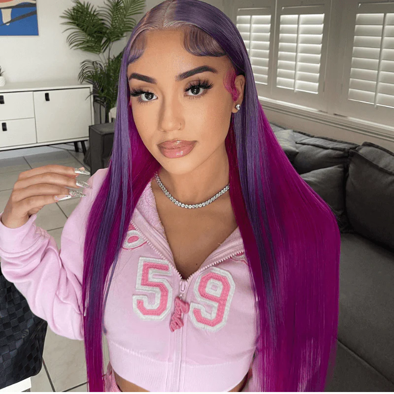 SZC Violet Light Burgundy Purple Lace Front Human Hair Wig 200 Density - Image 4