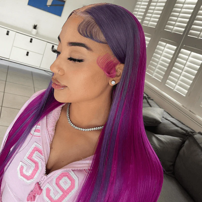 SZC Violet Light Burgundy Purple Lace Front Human Hair Wig 200 Density - Image 6